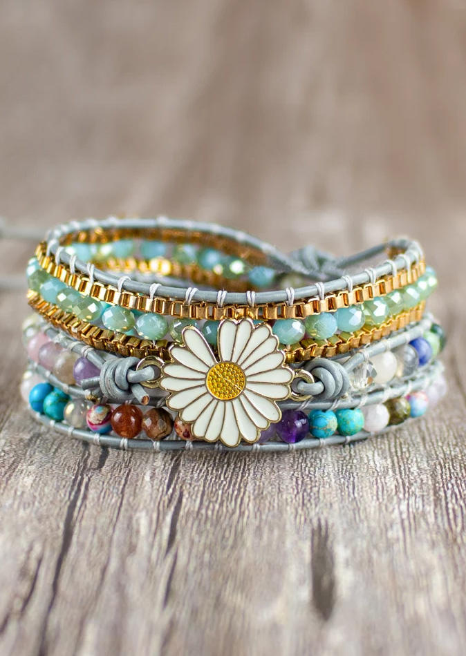 

Daisy Heart Turquoise Multi-Layered Bracelet, Multicolor, SCM014166