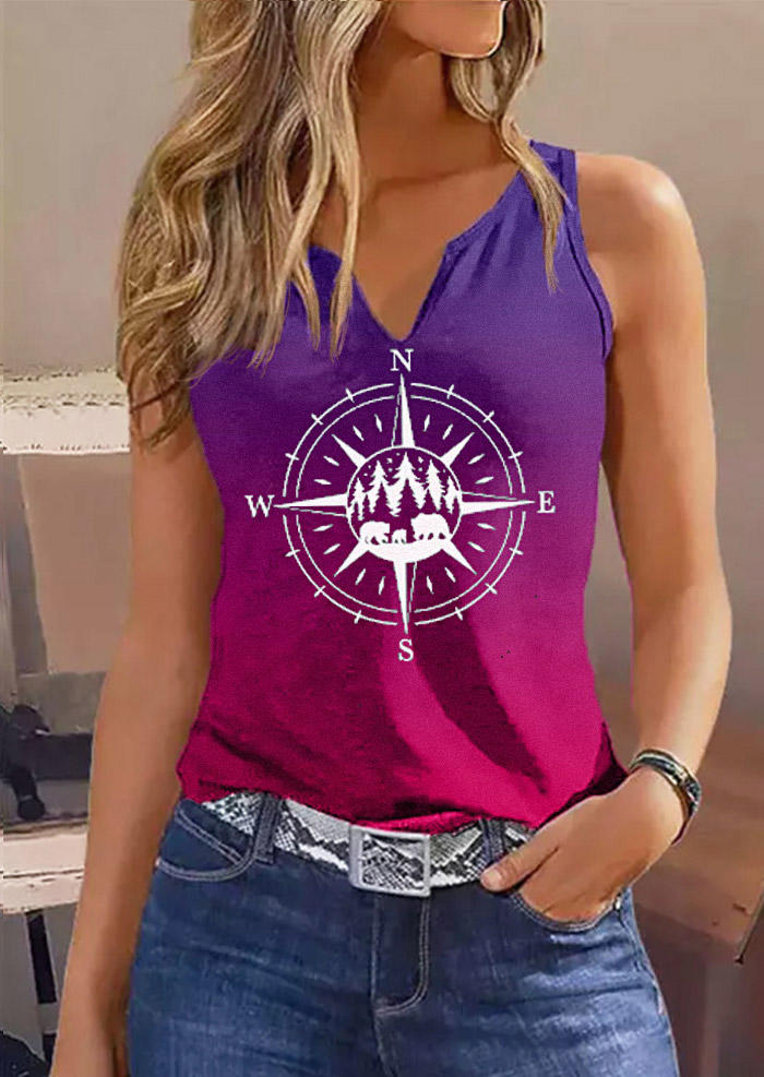 

Gradient Compass Notched Neck Tank, Multicolor, SCM014296
