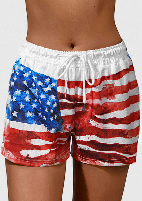 

American Flag Drawstring Pocket Shorts, Multicolor, SCM014406