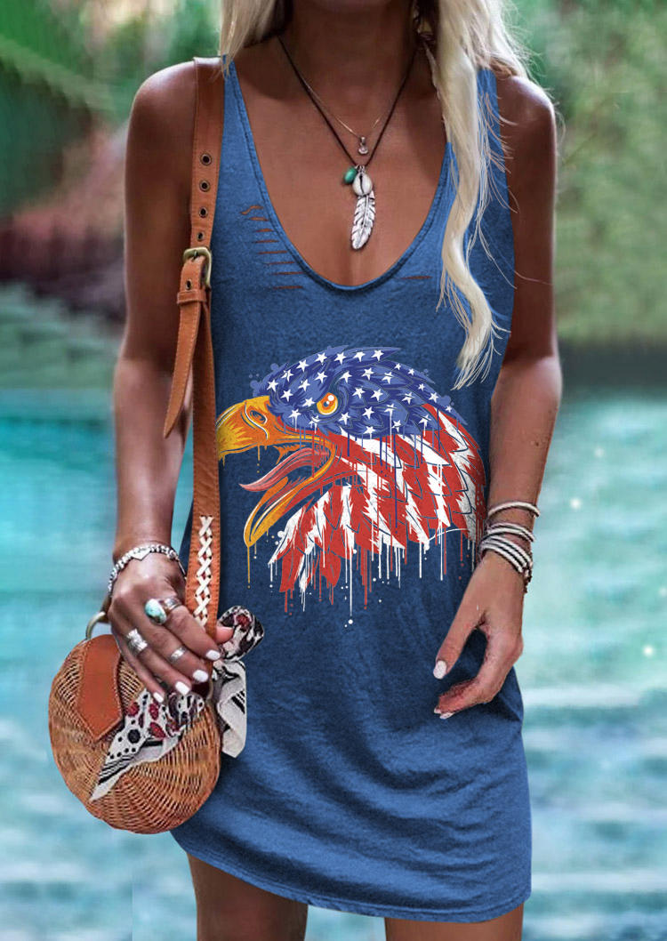 

American Flag Eagle Cut Out Mini Dress, Multicolor, SCM014424
