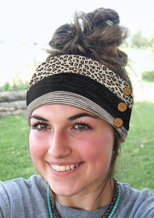 

Leopard Button Striped Elastic Sports Wide Headband, Multicolor, SCM014626