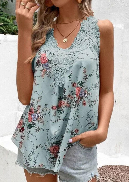 

Lace Floral Casual Tank - Light Green, SCM014675