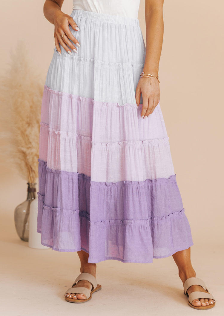 

Color Block Ruffle Tiered Skirt - Light Purple, SCM014676