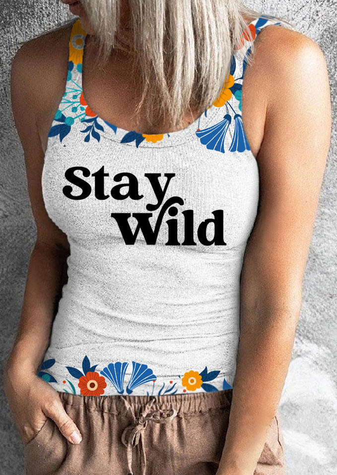 Stay Wild Floral Casual Camisole - Light Grey