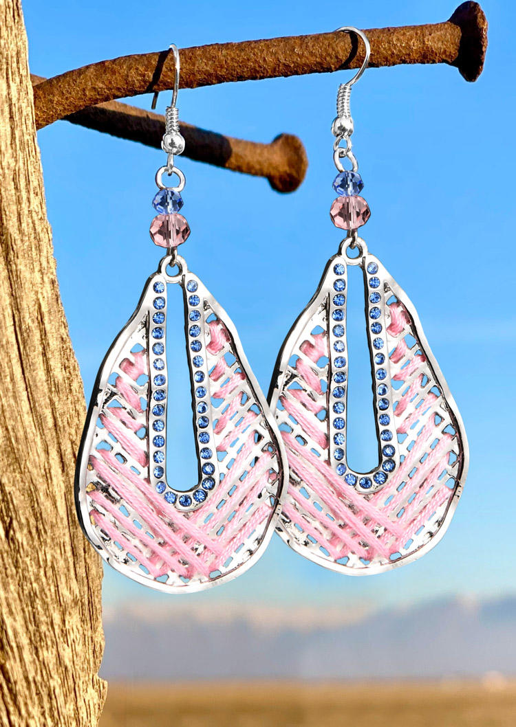 

Rhinestone Hollow Out Water Drop Earrings, Pink, SCM014387