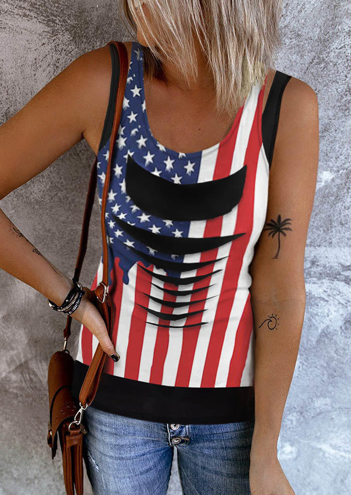 

American Flag Hollow Out Fake Two-Piece Tank, Multicolor, SCM014461