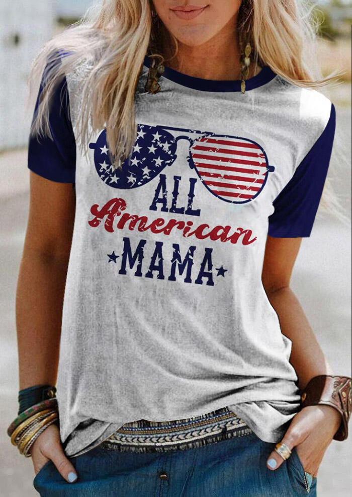 

All American Mama Glasses T-Shirt Tee - Light Grey, Gray, SCM014465