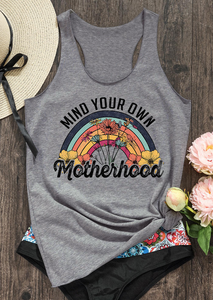 

Mind Your Own Motherhood Floral Rainbow Tank - Grey, Gray, SCM014665