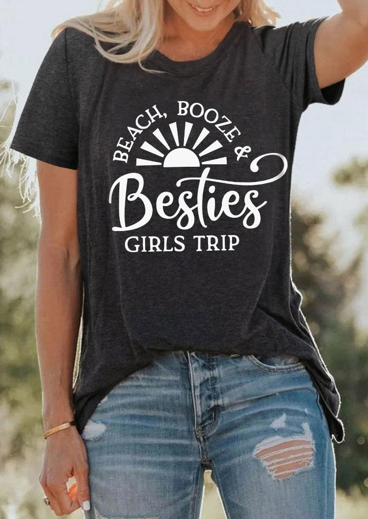 

Beach Booze & Besties Girls Trip T-Shirt Tee - Dark Grey, Gray, SCM014672