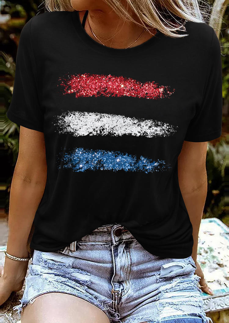 

American Flag Glitter T-Shirt Tee - Black, SCM014721