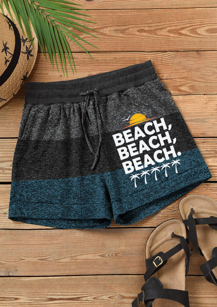 

Beach Coconut Tree Color Block Tie Shorts, Multicolor, SCM014781