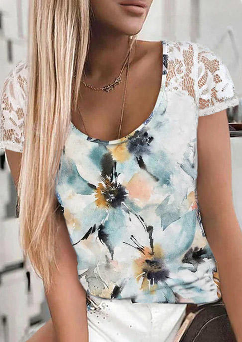 

Floral Lace Splicing Raglan Sleeve Blouse, Multicolor, SCM013996