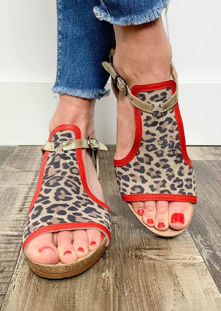 

Leopard Buckle Strap Hollow Out Wedge Sandals, Multicolor, SCM014248