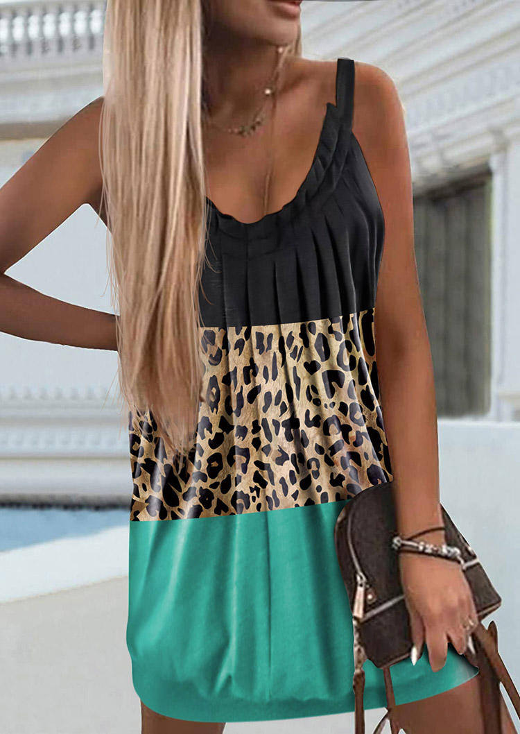 

Leopard Color Block Ruffled Mini Dress, Multicolor, SCM014359