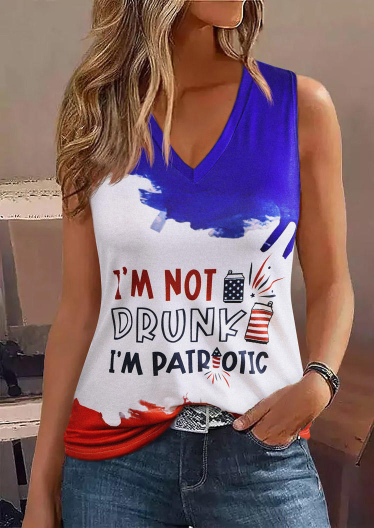 

I' Not Drunk I' Patriotic V-Neck Tank, Multicolor, SCM014383