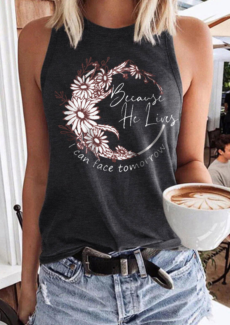 

Because He Lives I Can Face Tomorrow Daisy Tank - Dark Grey, Gray, SCM014803