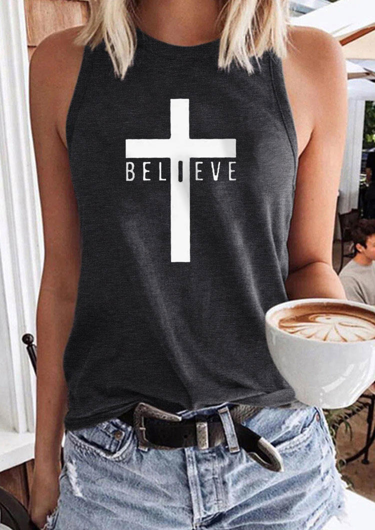 

Believe Cross Racerback O-Neck Tank - Dark Grey, Gray, SCM014857