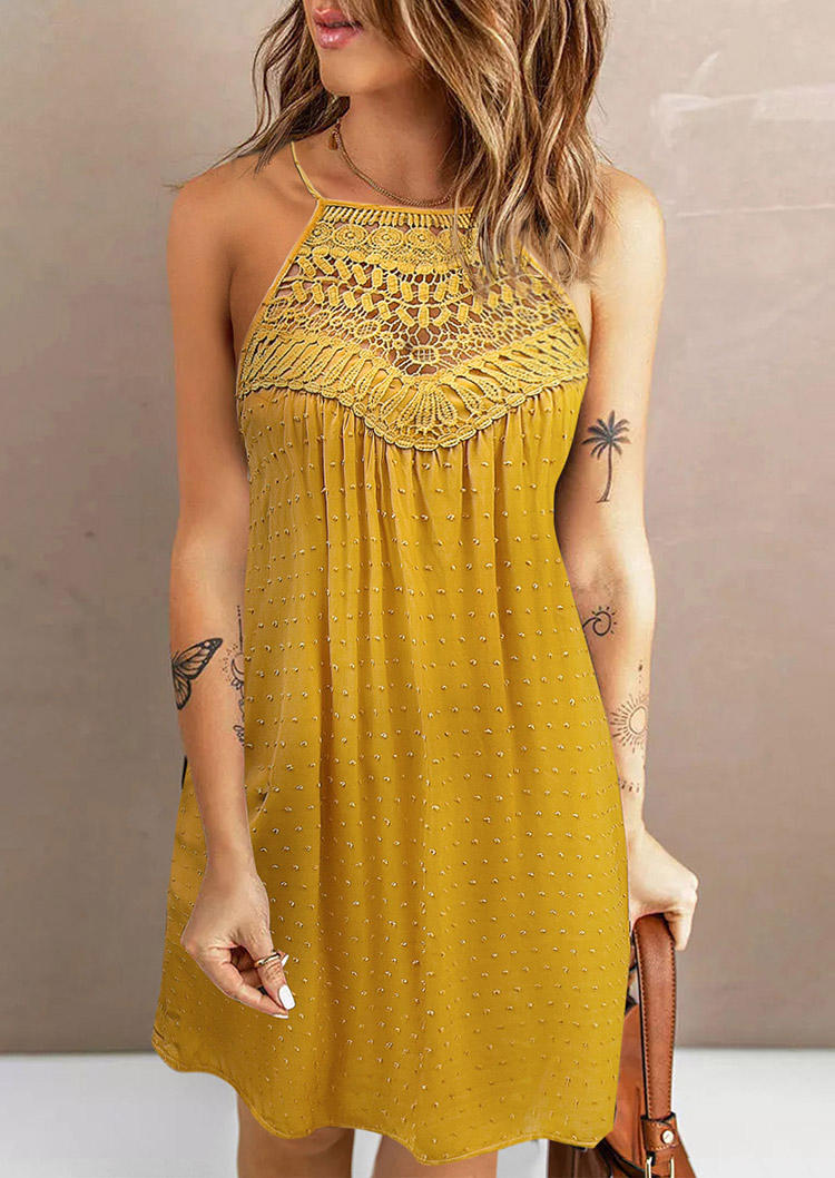 

Dotted Swiss Lace Hollow Out Mini Dress - Yellow, SCM013047