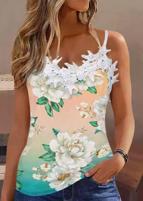 

Floral Lace Splicing Camisole, Multicolor, SCM014058