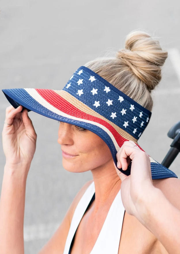 

American Flag Star Striped Hollow Out Sun Visor Hat, Multicolor, SCM014280