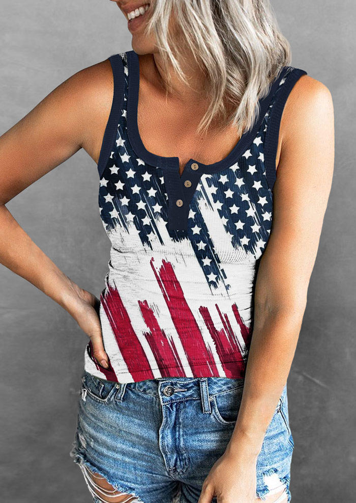 

American Flag Button U-Neck Tank, Multicolor, SCM014439