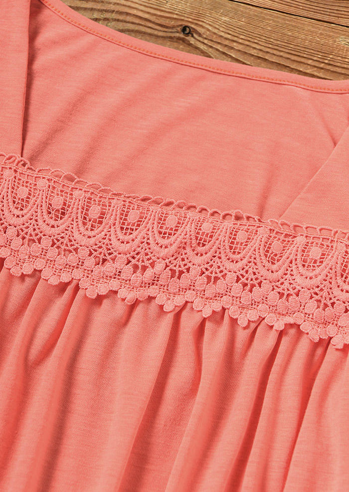 Lace Splicing Ruffled Square Collar Blouse - Pink