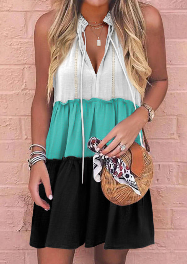 

Color Block Ruffled Sleeveless Mini Dress, Multicolor, SCM014471
