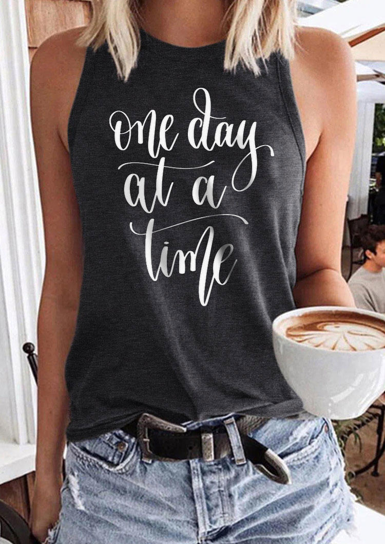 

One Day At A Time O-Neck Tank - Dark Grey, Gray, SCM014900