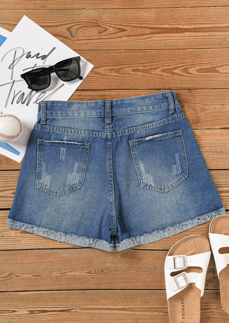 Baseball Patch Pocket Denim Shorts - Blue