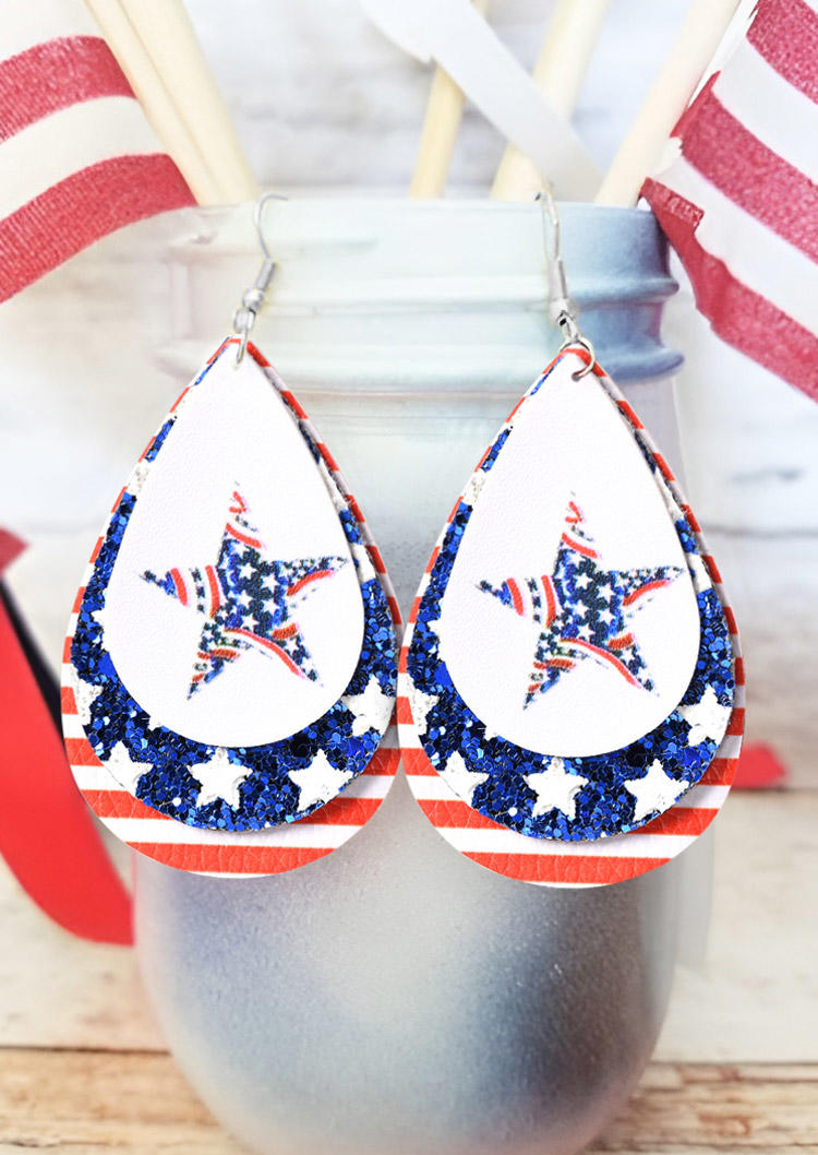 

American Flag Multi-Layered Water Drop Earrings, Multicolor, SCM013974