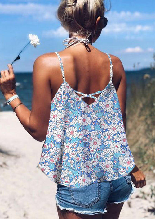 

Ditsy Floral Criss-Cross Camisole - Light Blue, SCM014237