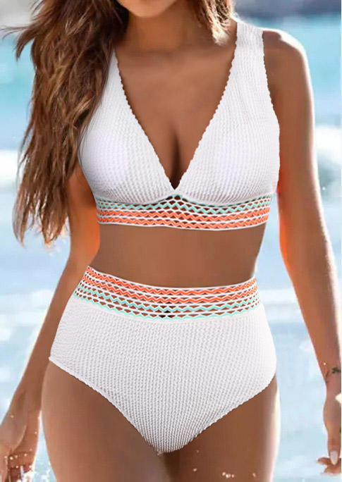 Striped Hollow Out High Waist Bikini Set