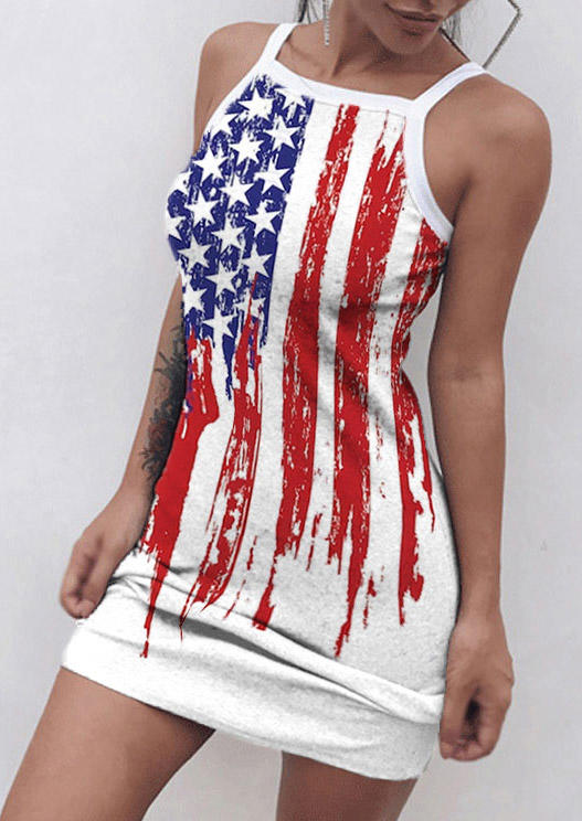 

American Flag Sleeveless Mini Dress, Multicolor, SCM014705