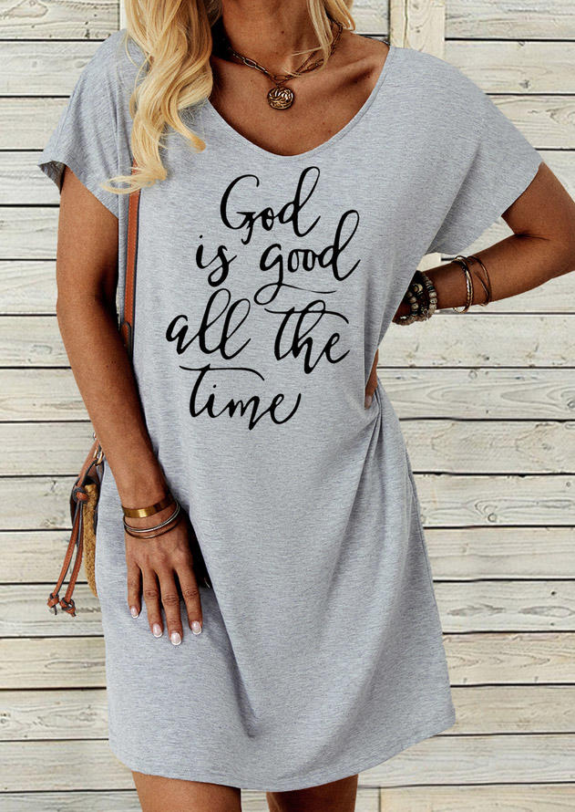 

God Is Good All The Time Short Sleeve Mini Dress - Gray, SCM014746