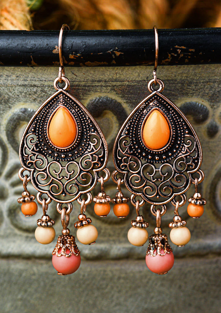 

Hollow Out Tassel Bohemian Drop Earrings, Orange, SCM014865