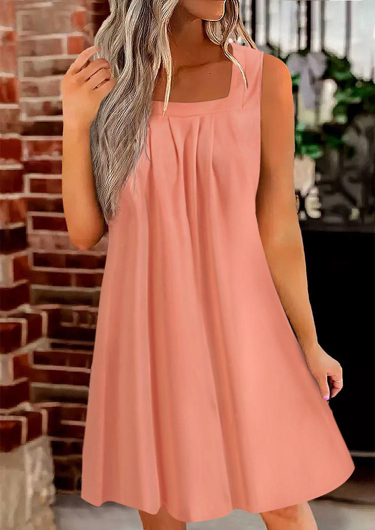 Ruffled Square Collar Casual Mini Dress - Pink
