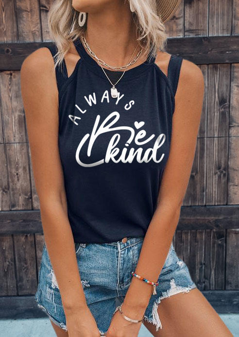 

Always Be Kind Hollow Out Tank - Navy Blue, SCM014586