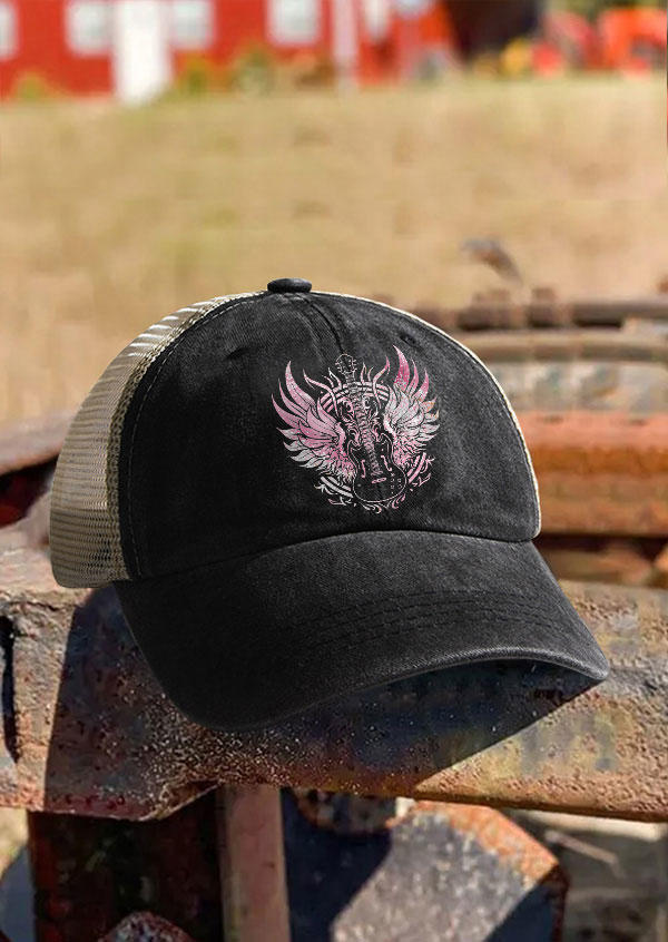 

Guitar Wings Mesh Hollow Out Baseball Cap, Black, SCM014622