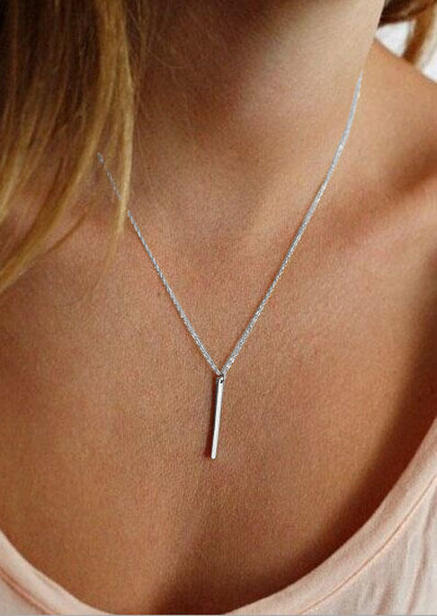 

Rectangle Geometric Alloy Pendant Necklace, Silver, SCM014679