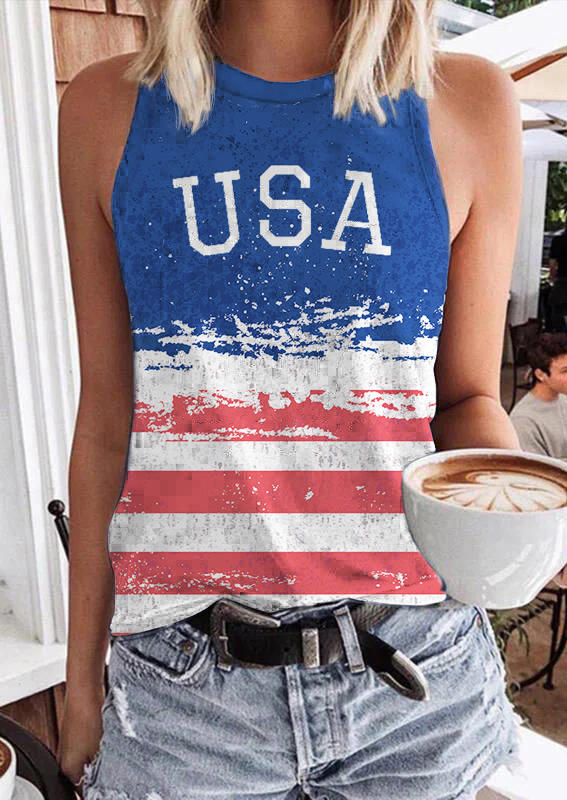 

USA American Flag O-Neck Tank, Multicolor, SCM014719