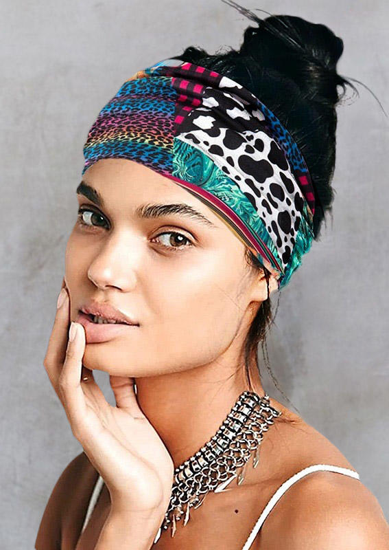 

Leopard Plaid Cow Color Block Striped Sport Wide Headband, Multicolor, SCM014752