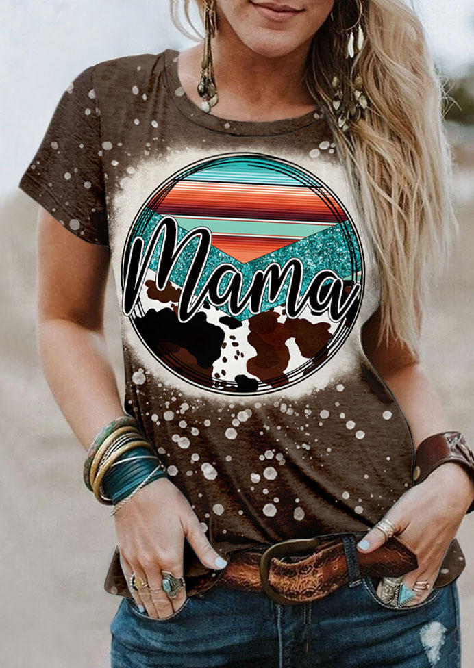 

Mama Glitter Striped Dot T-Shirt Tee - Brown, SCM014844