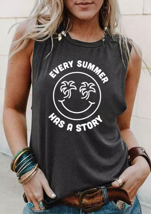 Every Summer Has A Story Coconut Tree Tank - Dark Grey
