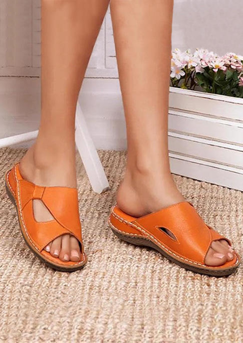 Bowknot Round Toe Flat Slippers - Orange