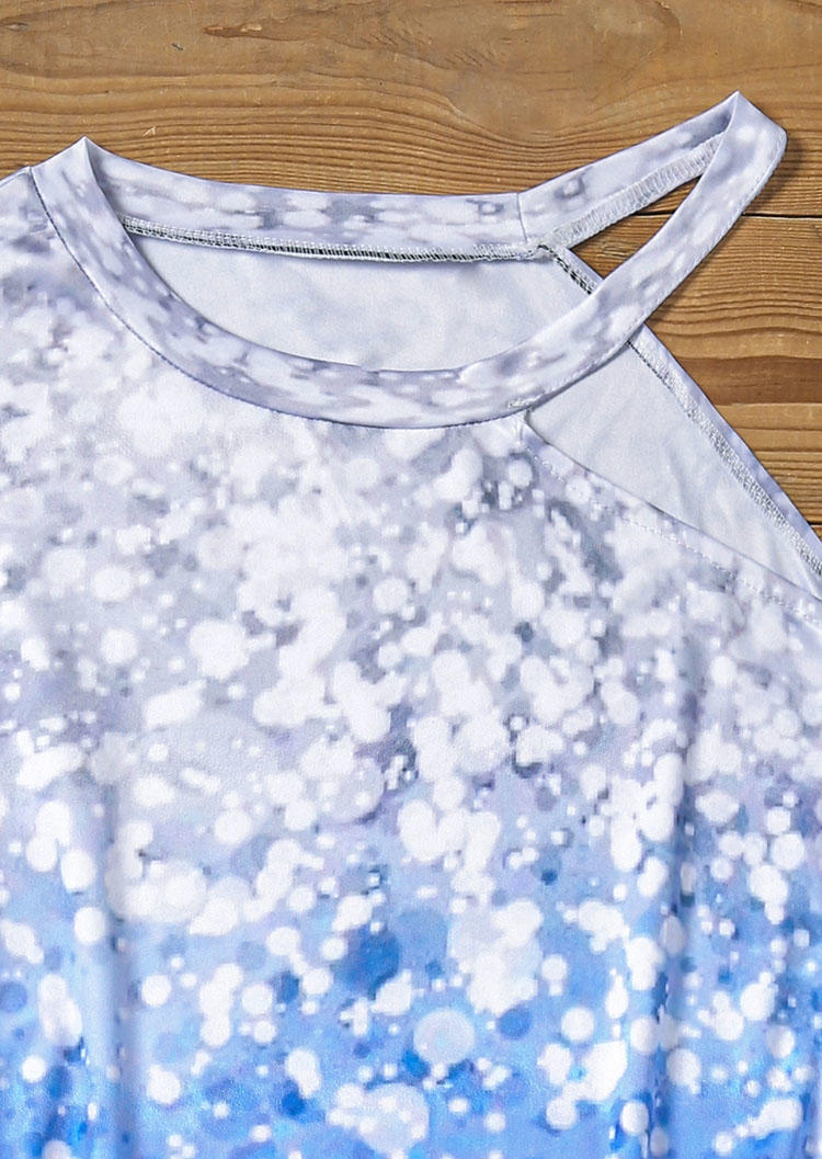 Glitter Gradient Dot One Sided Cold Shoulder Blouse