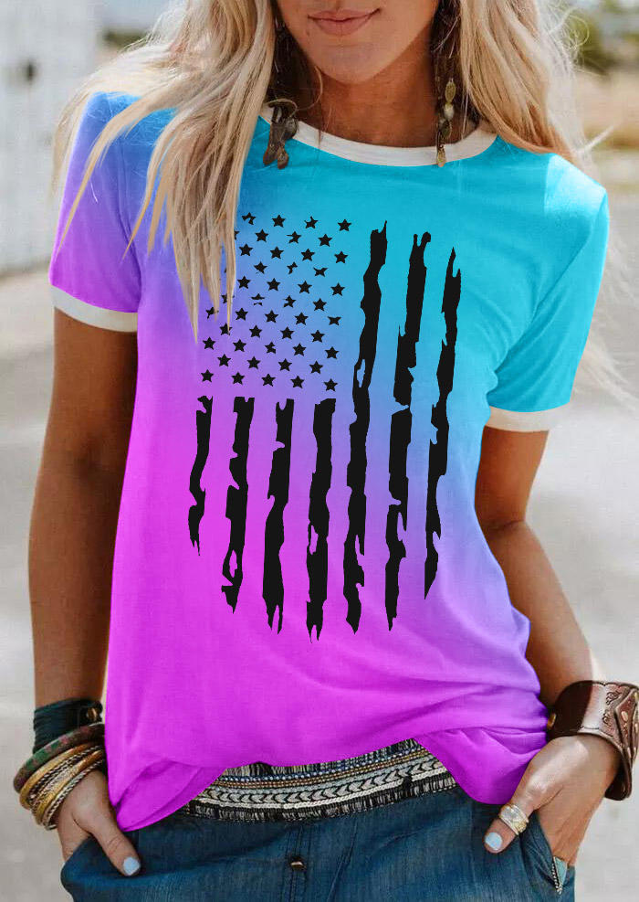 

American Flag Gradient T-Shirt Tee, Multicolor, SCM014724