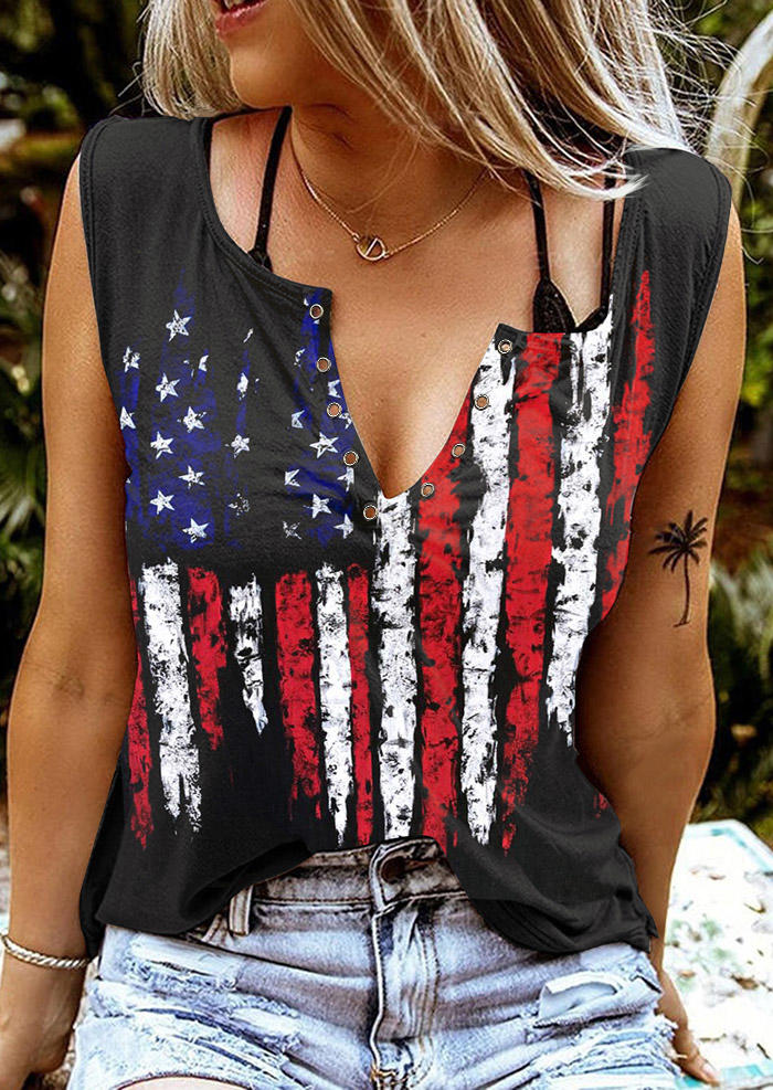 

American Flag Notched Collar Tank without Camisole - Black, SCM014788