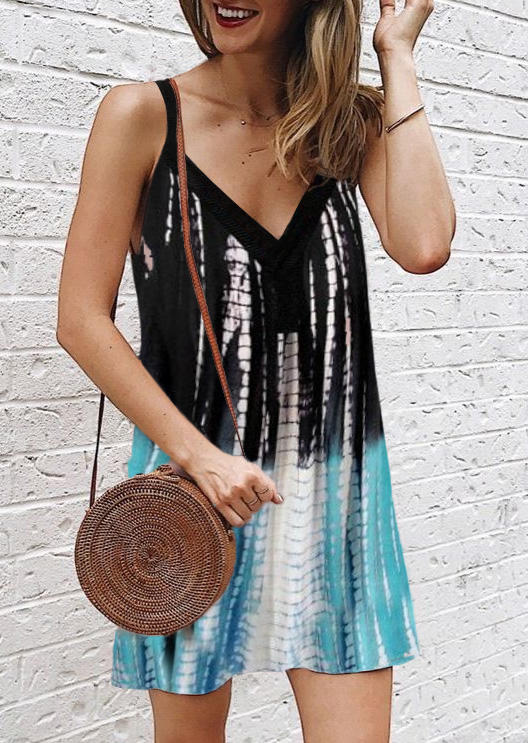 

Tie Dye Color Block Spaghetti Strap Mini Dress, Multicolor, SCM014825