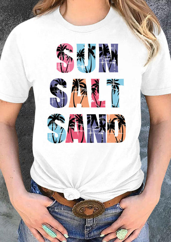 Sun Salt Sand Coconut Tree T-Shirt Tee - White