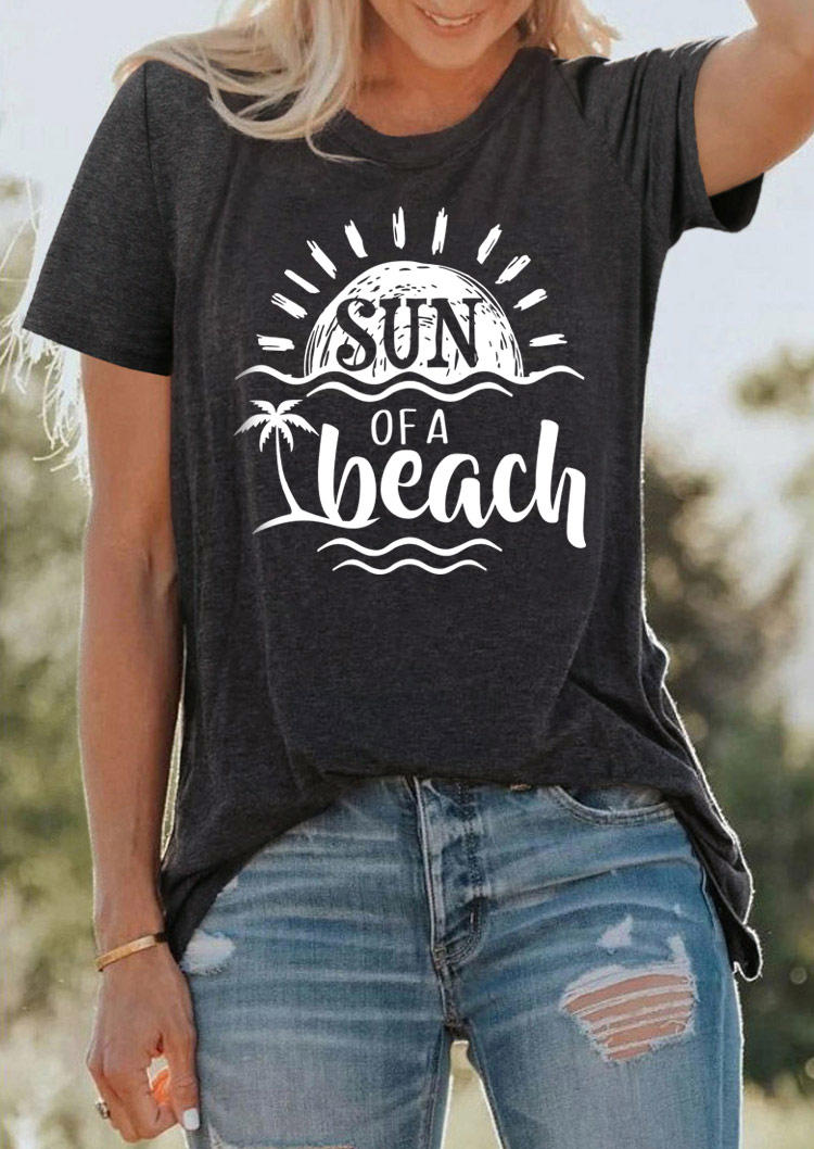 

Sun Of A Beach Coconut Tree T-Shirt Tee - Dark Grey, Gray, SCM014946